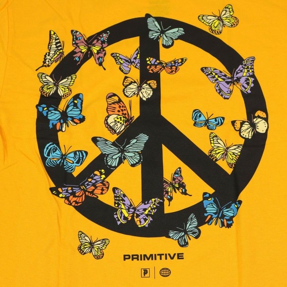 primitive skateboarding t shirt long sleeve/ gold color / butterfly graphic tee - Picture 3 of 5
